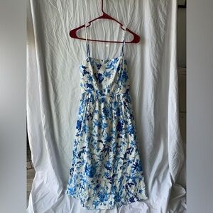 White with blue flowers linen midi dress, H&M, small, never worn